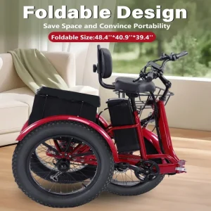 48V500WElectric Tricycle for Adults Brushless Motor Folding Trike