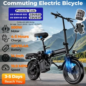 LELEKUAI 500W Adult Electric Bike, 20 MPH, 48V 10.4Ah Removable Battery,